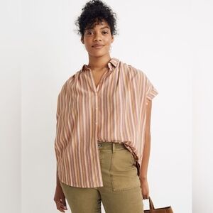 Madewell Shirt Short Cap Sleeve Button Up Stripes Top Fall Size Medium